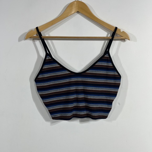 SHEIN Tops - Womens Granola Grunge Striped Ribbed Crop Top Medium 90s Y2K Streetwear Boho